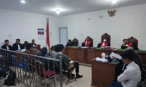 Sidang kasus skandal Korupsi KUR BRI berlangsung di PN Palembang, Selasa 23 Juni 2026.
